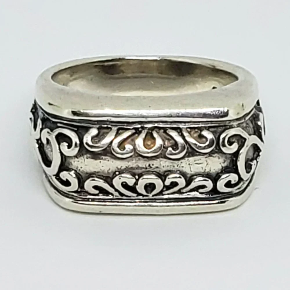 Rectangle Front Delicate Scroll Work Statement Sterling Silver Ring Unisex